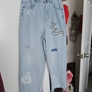Next Light Blue Relaxed Jeans with Graphic Details